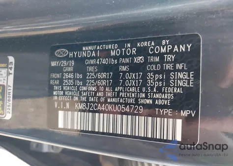 2019 Hyundai Tucson Se из США, поврежденный, VIN KM8J2CA40KU054729